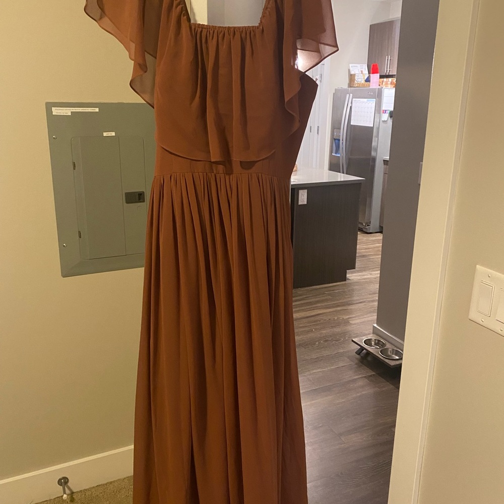 Revelry bridesmaid dress. Size 16, floor length. Color is cinnamon rose